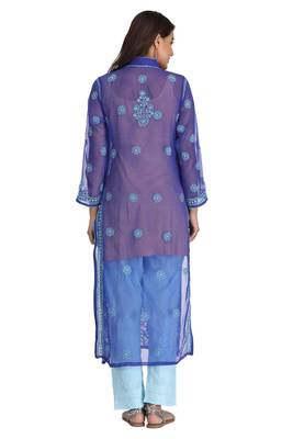 Royal Blue Embroidered Georgette Chikankari Kurti  2