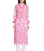 Pink Embroidered Georgette Chikankari Kurti