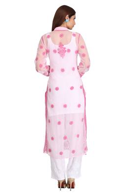 Pink Embroidered Georgette Chikankari Kurti 2