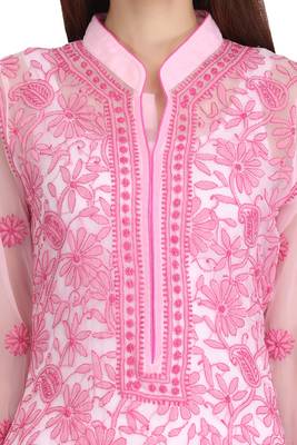 Pink Embroidered Georgette Chikankari Kurti 4
