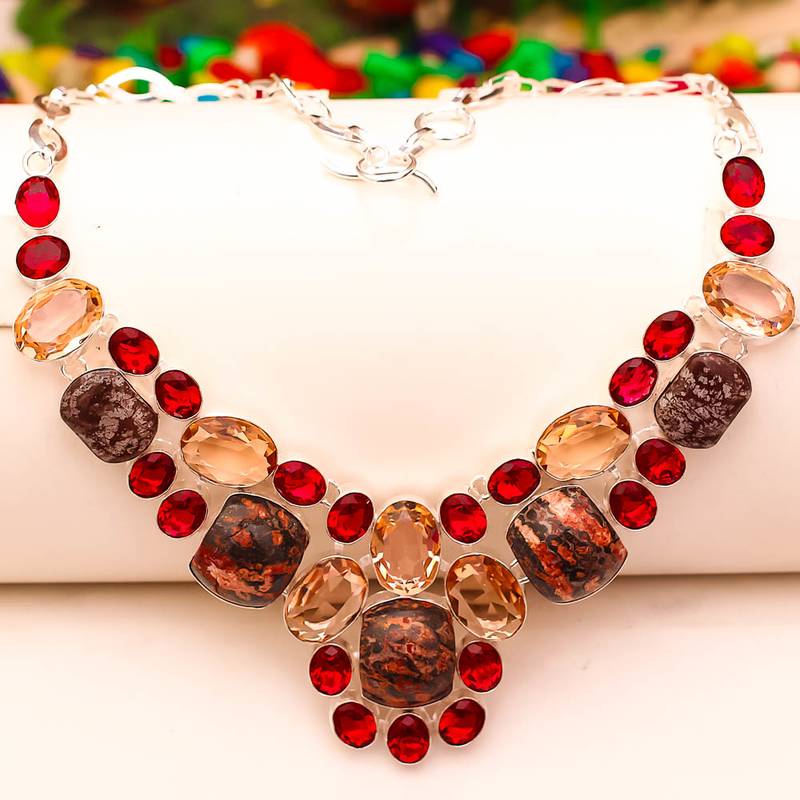 Cirnold fossil genstone 925 silver jewelry necklace 16-18"