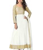 White Embroidered Georgette Semi-Stitched Salwar Suit