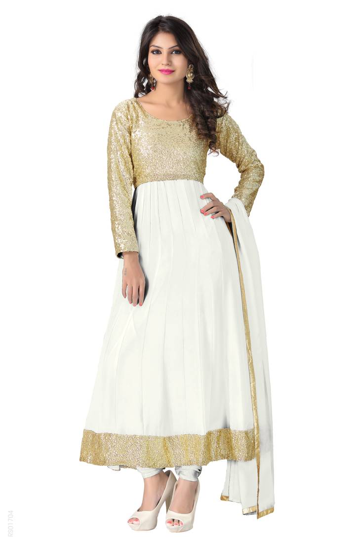 White Embroidered Georgette Semi-Stitched Salwar Suit