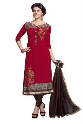 Maroon embroidered chanderi salwar with dupatta 1