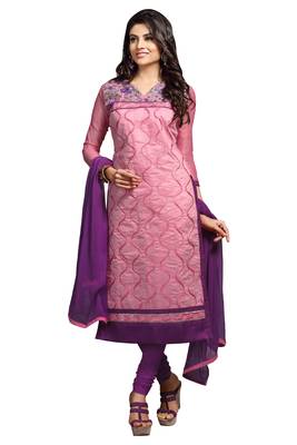 Pink embroidered chanderi salwar with dupatta 1