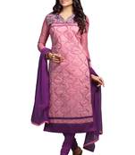 Pink embroidered chanderi salwar with dupatta
