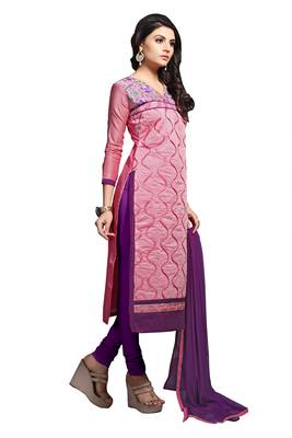 Pink embroidered chanderi salwar with dupatta 2