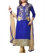 Blue embroidered chanderi salwar with dupatta