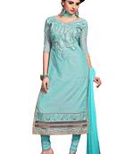 Sky-blue embroidered chanderi salwar with dupatta