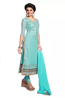 Sky-blue embroidered chanderi salwar with dupatta