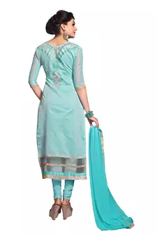 Sky-blue embroidered chanderi salwar with dupatta