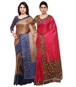 Multicolor Printed Tussar Silk Saree With Blouse