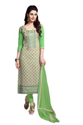 Beige embroidered cotton salwar with dupatta 1