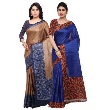 Multicolor Printed Tussar Silk Saree With Blouse 1