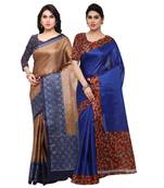 Multicolor Printed Tussar Silk Saree With Blouse