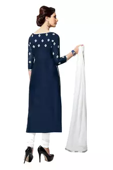Navy-Blue Embroidered Cotton Salwar With Dupatta