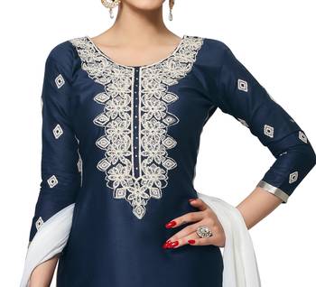 Navy-Blue Embroidered Cotton Salwar With Dupatta 3