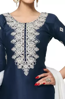 Navy-Blue Embroidered Cotton Salwar With Dupatta