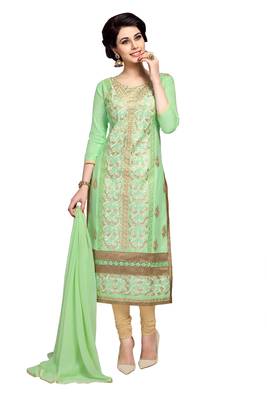 Green embroidered cotton salwar with dupatta 1