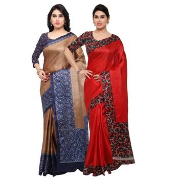 Multicolor Printed Tussar Silk Saree With Blouse 1