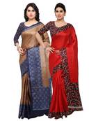 Multicolor Printed Tussar Silk Saree With Blouse