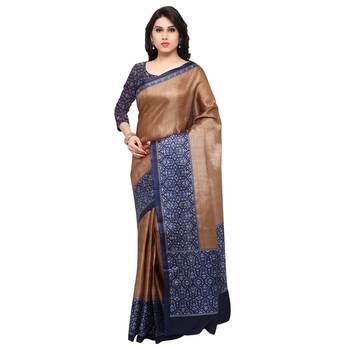 Multicolor Printed Tussar Silk Saree With Blouse 2