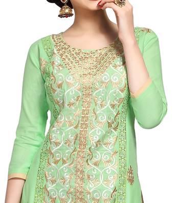 Green embroidered cotton salwar with dupatta 3