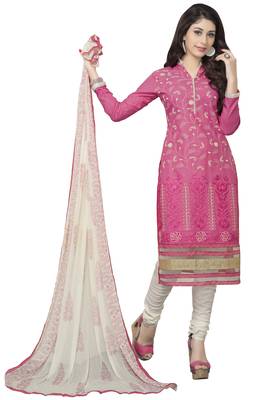Pink embroidered cotton salwar with dupatta 1