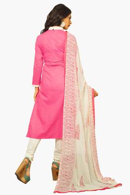 Pink embroidered cotton salwar with dupatta 2