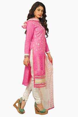 Pink embroidered cotton salwar with dupatta 3