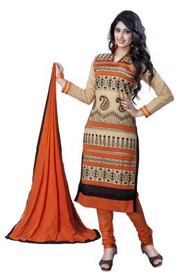 Beige embroidered cotton salwar with dupatta 1