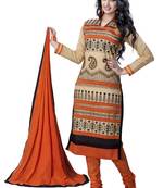 Beige embroidered cotton salwar with dupatta