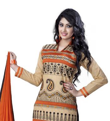 Beige embroidered cotton salwar with dupatta 2