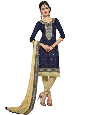 Navy-blue embroidered cotton salwar with dupatta 1