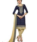 Navy-blue embroidered cotton salwar with dupatta