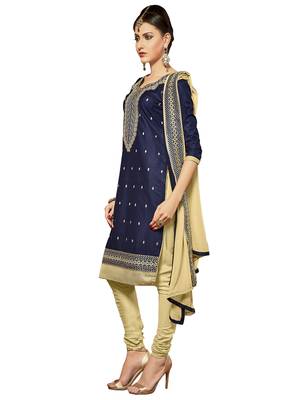 Navy-blue embroidered cotton salwar with dupatta 3