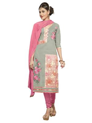 Grey embroidered cotton salwar with dupatta 1