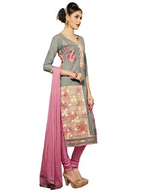 Grey embroidered cotton salwar with dupatta 3