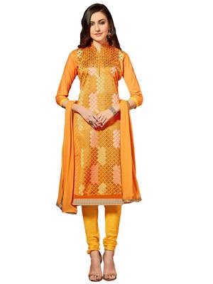 Orange embroidered cotton salwar with dupatta 1