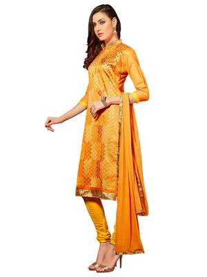 Orange embroidered cotton salwar with dupatta 3