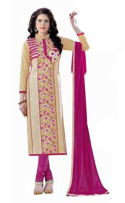 Beige embroidered cotton salwar with dupatta 1