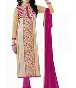 Beige embroidered cotton salwar with dupatta