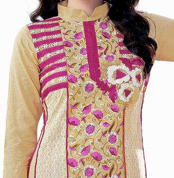Beige embroidered cotton salwar with dupatta 3