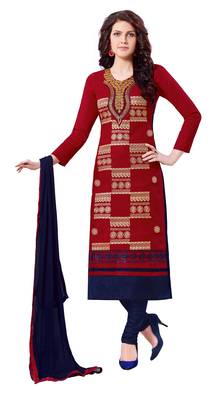 Red embroidered cotton salwar with dupatta 1