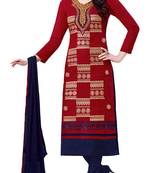 Red embroidered cotton salwar with dupatta