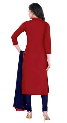 Red embroidered cotton salwar with dupatta 2
