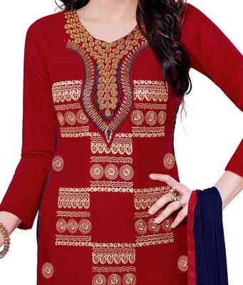 Red embroidered cotton salwar with dupatta 3