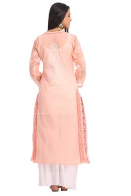 Peach Embroidered Cotton Chikankari Kurti 2