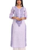 ADA Hand Embroidered Mauve Cotton Lucknowi Chikankari Women Kurta - A230785