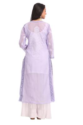 ADA Hand Embroidered Mauve Cotton Lucknowi Chikankari Women Kurta - A230785 2